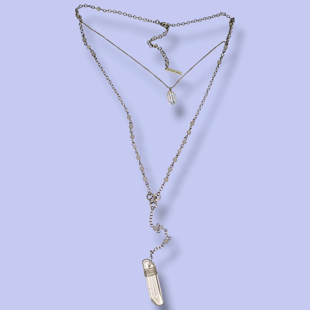 Vintage Mythology Gold Tone Opalescence Glass & Crystal Layered Y-drop Necklace